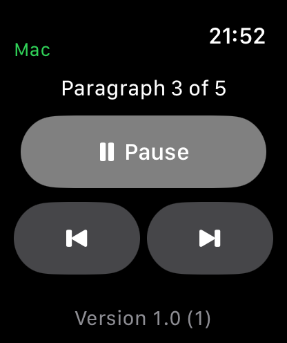 Apple Watch showing Mac control for the same English script at paragraph 3 of 5